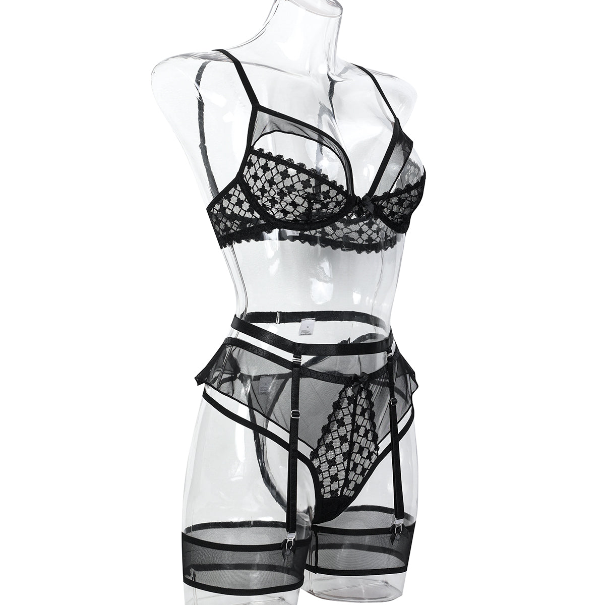 Three-piece lingerie set with ruffle details