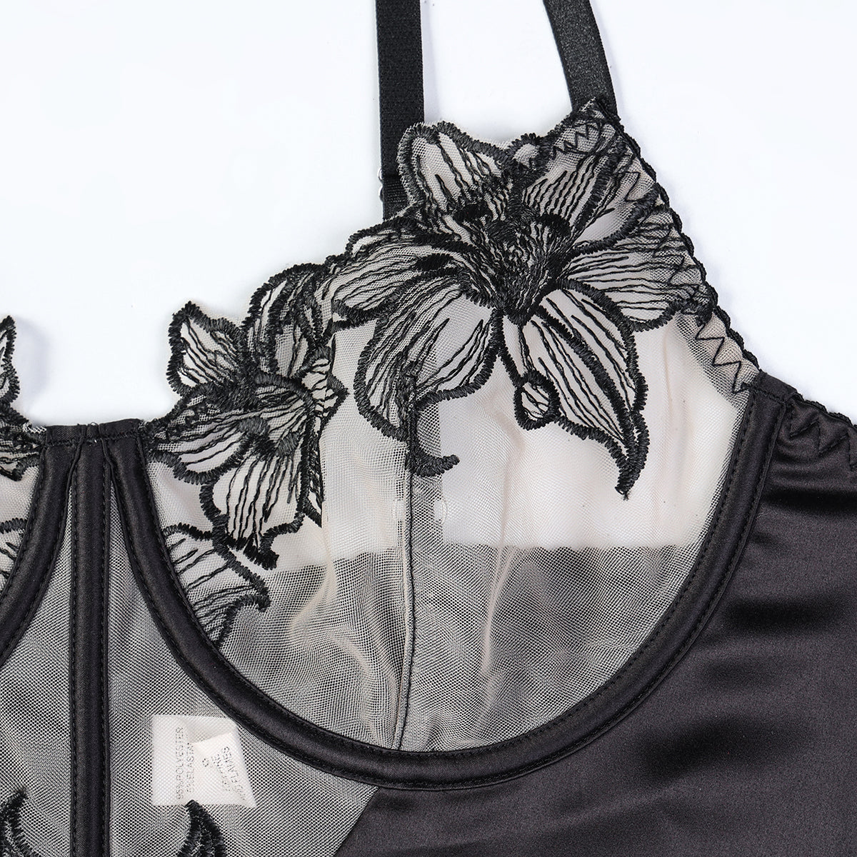 Garter straps design on bra and panty set
