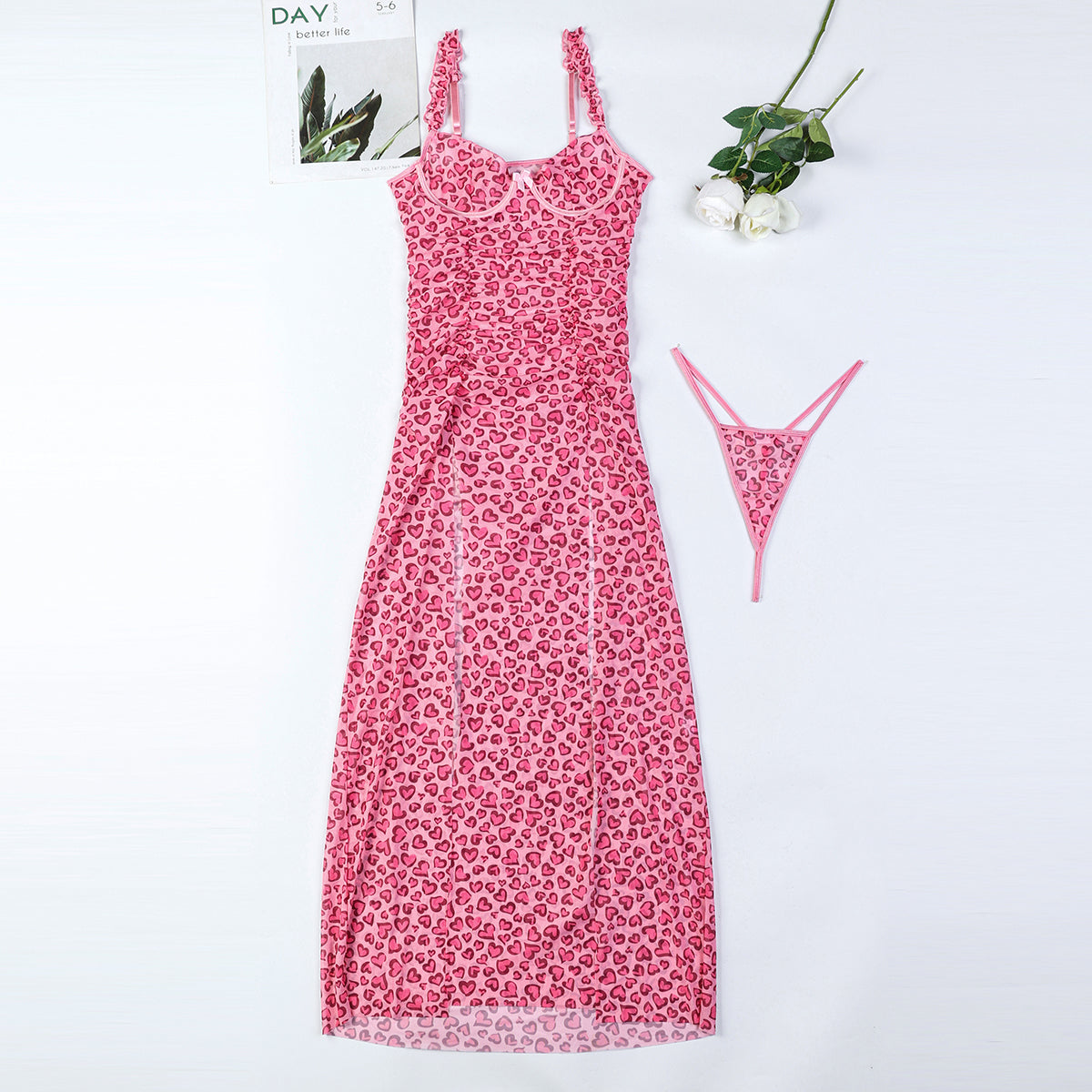 Pink lingerie nightdress with refined details
