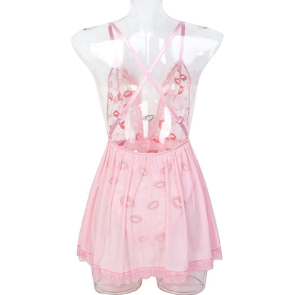 Babydoll lingerie with sheer mesh design