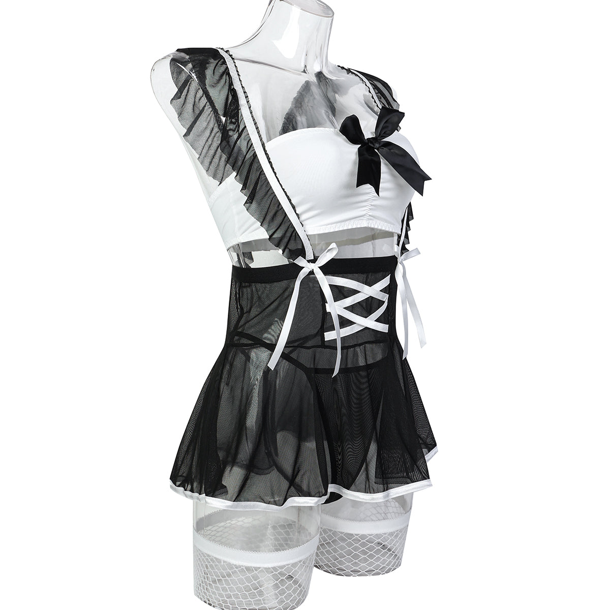 Black fishnet maid cosplay lingerie set