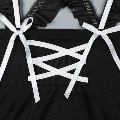 Maid-inspired lingerie set with fishnet design