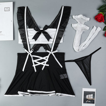 Bow details on maid roleplay lingerie set