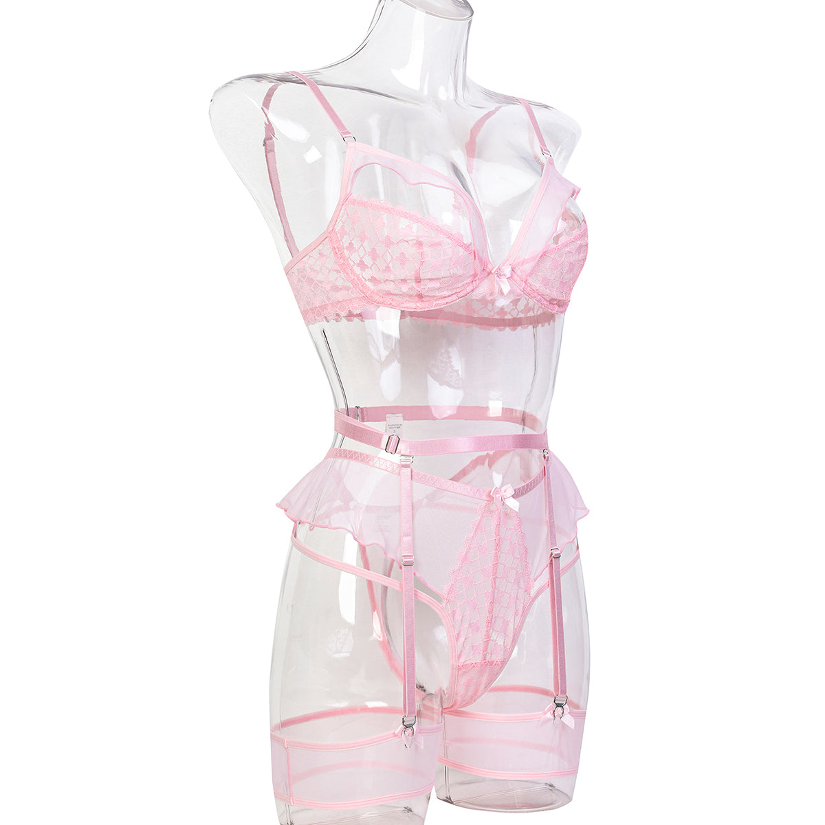 Lace detailed three-piece lingerie set