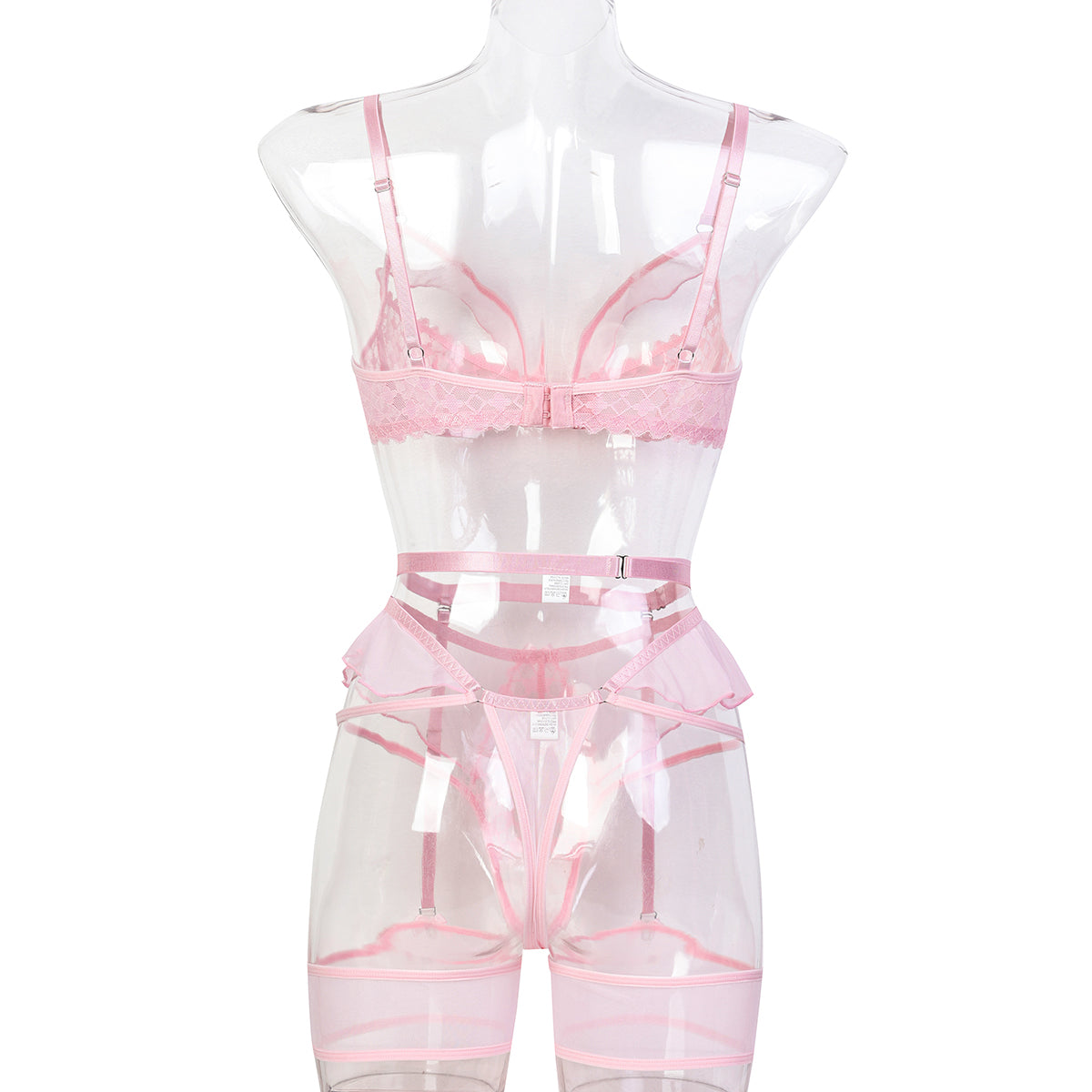 Three-piece lingerie set styled with embroidered