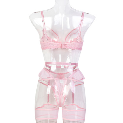 Three-piece lingerie set styled with embroidered