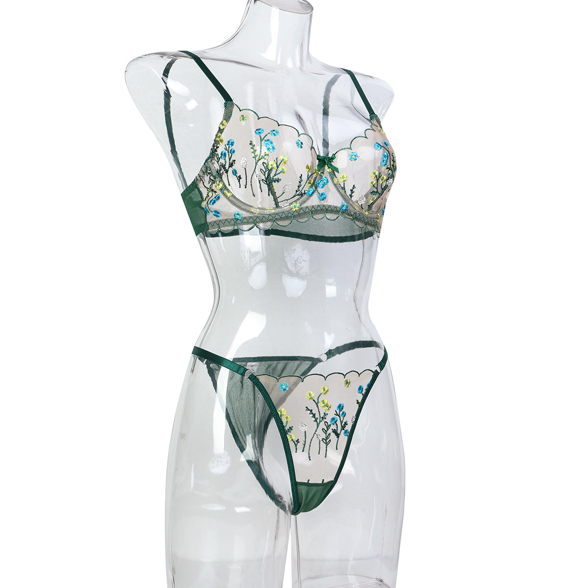 Embroidered accents on lingerie set