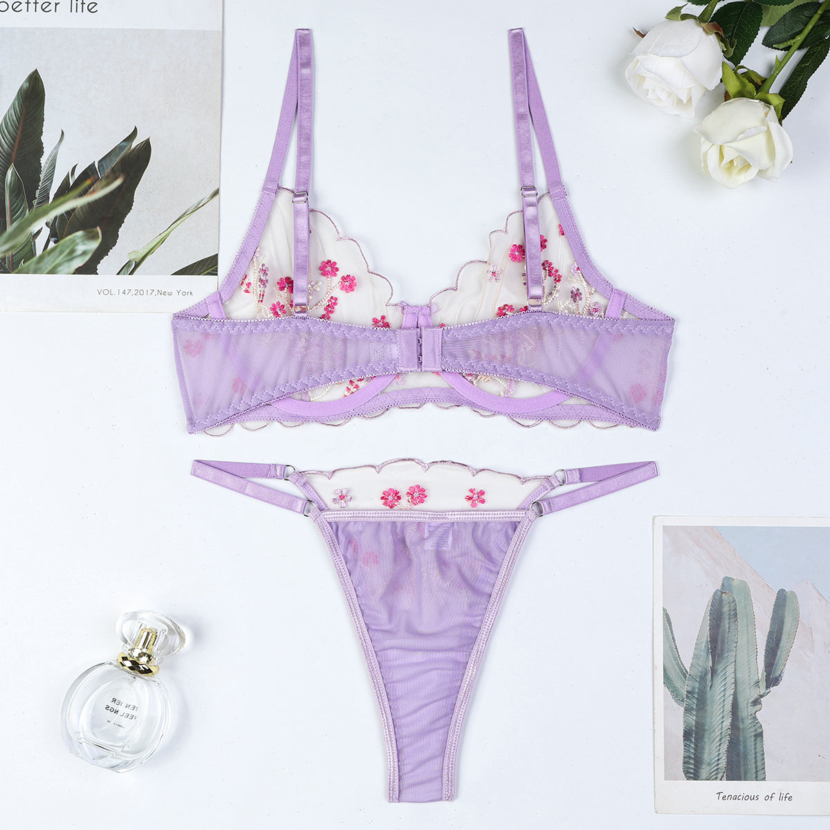 Lingerie set featuring embroidered design details