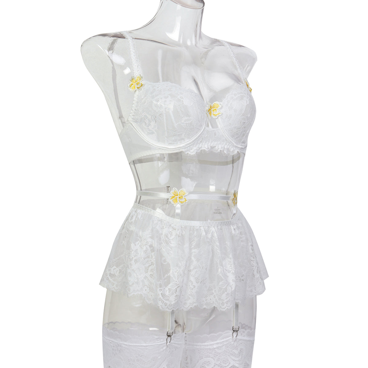 Three-piece lingerie set with bow details