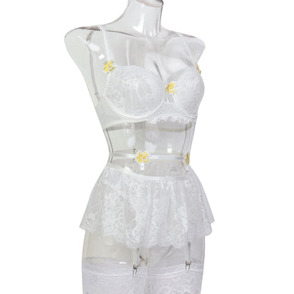 Three-piece lingerie set with bow details