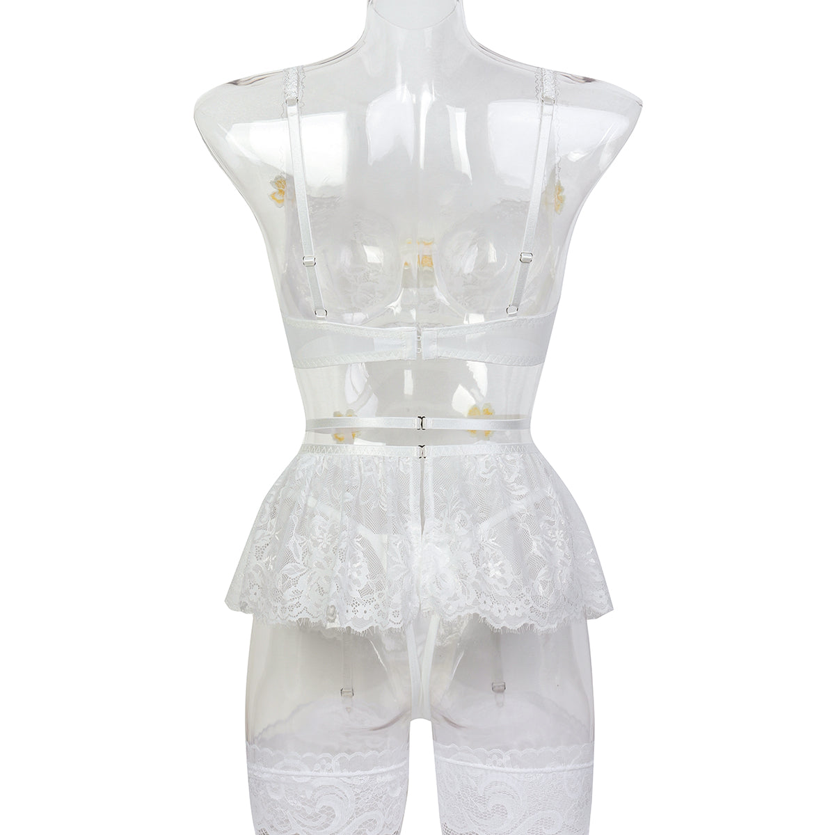 Floral three-piece lingerie set design details