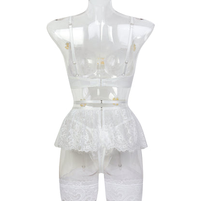 Floral three-piece lingerie set design details