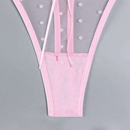 Pink three-piece lingerie set with underwire design