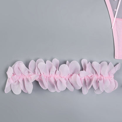 Pink embroidered three-piece lingerie set