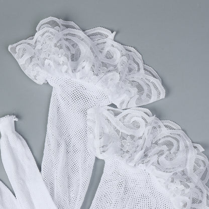 Bow accents on three-piece lingerie set