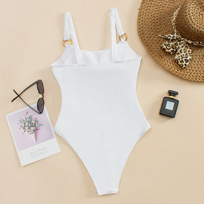 Cut-Out One-Piece Swimsuit – Sleek Minimalist Design with Metal Ring Accents