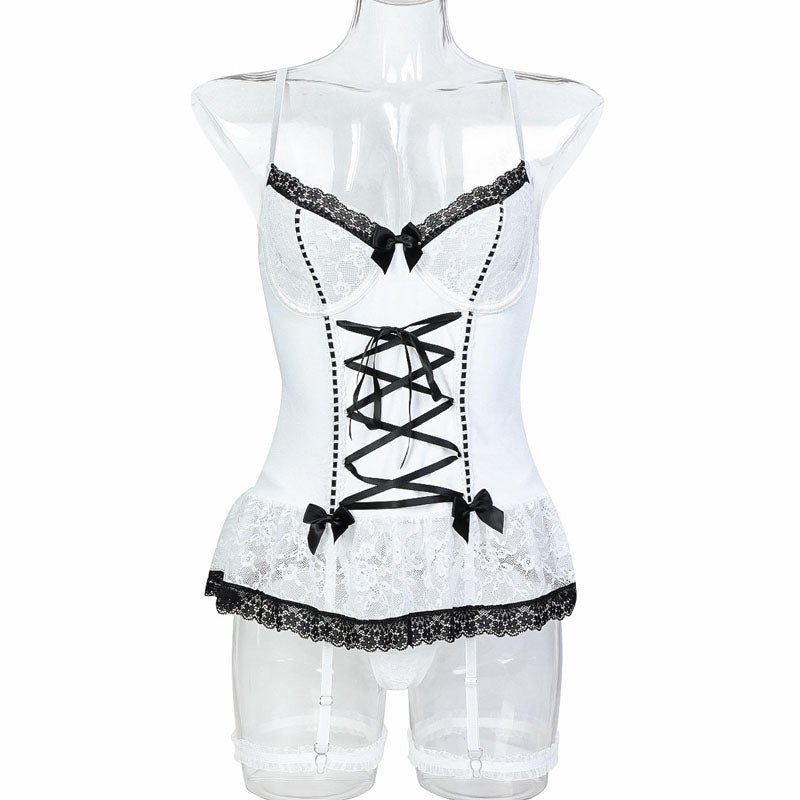 Bow detailed corset lingerie set