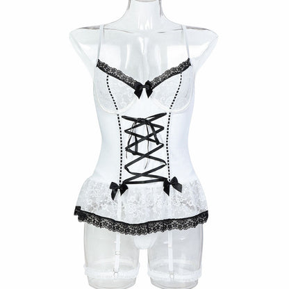 Bow detailed corset lingerie set