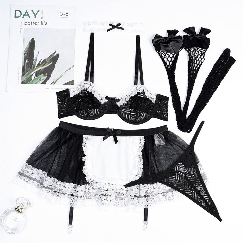 Maid cosplay lingerie set in lace