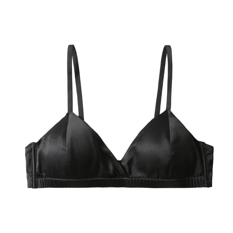 Black silk bra with adjustable straps.
