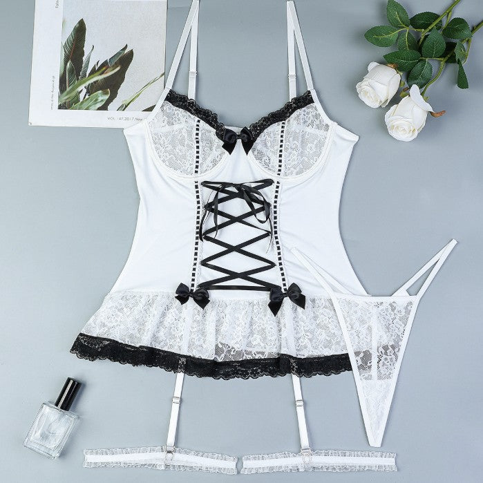 Corset lingerie set styled with underwire