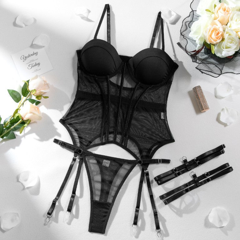Lingerie bodysuit styled with sheer mesh