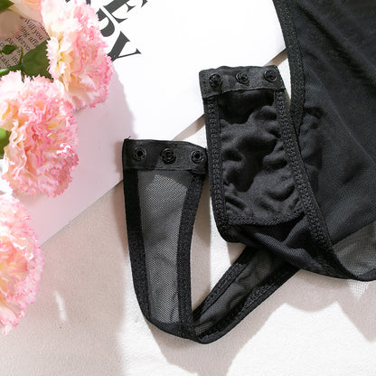 Black See-Through Mesh Bodysuit with Matching Gloves