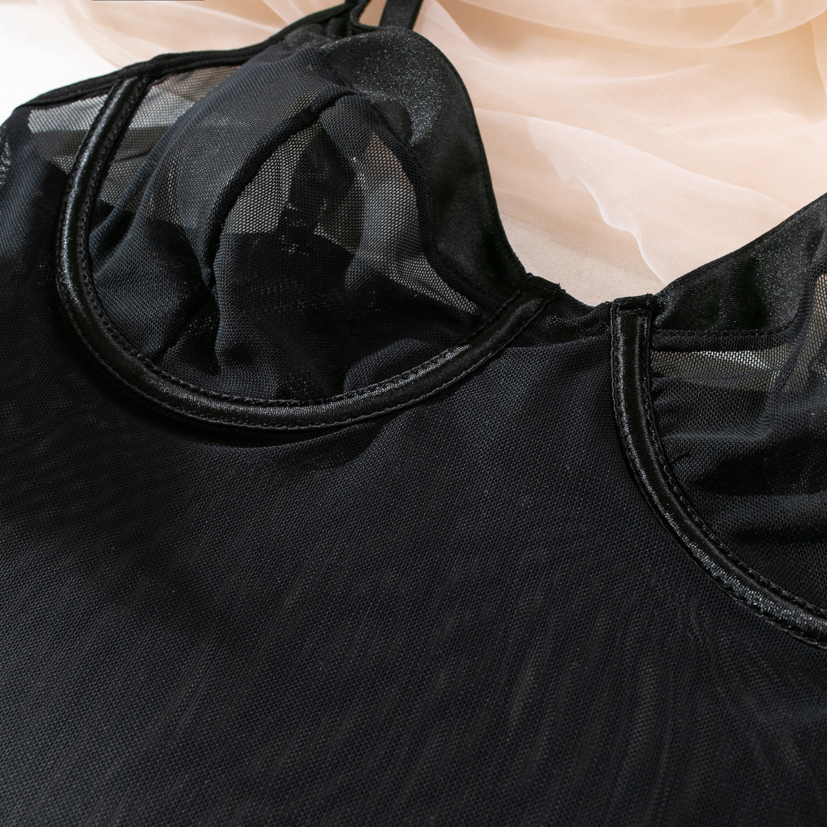 Black See-Through Mesh Bodysuit with Matching Gloves