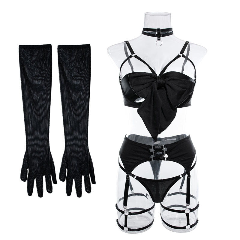 Bra and panty set styled with bow