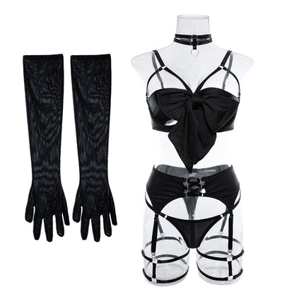 Bra and panty set styled with bow