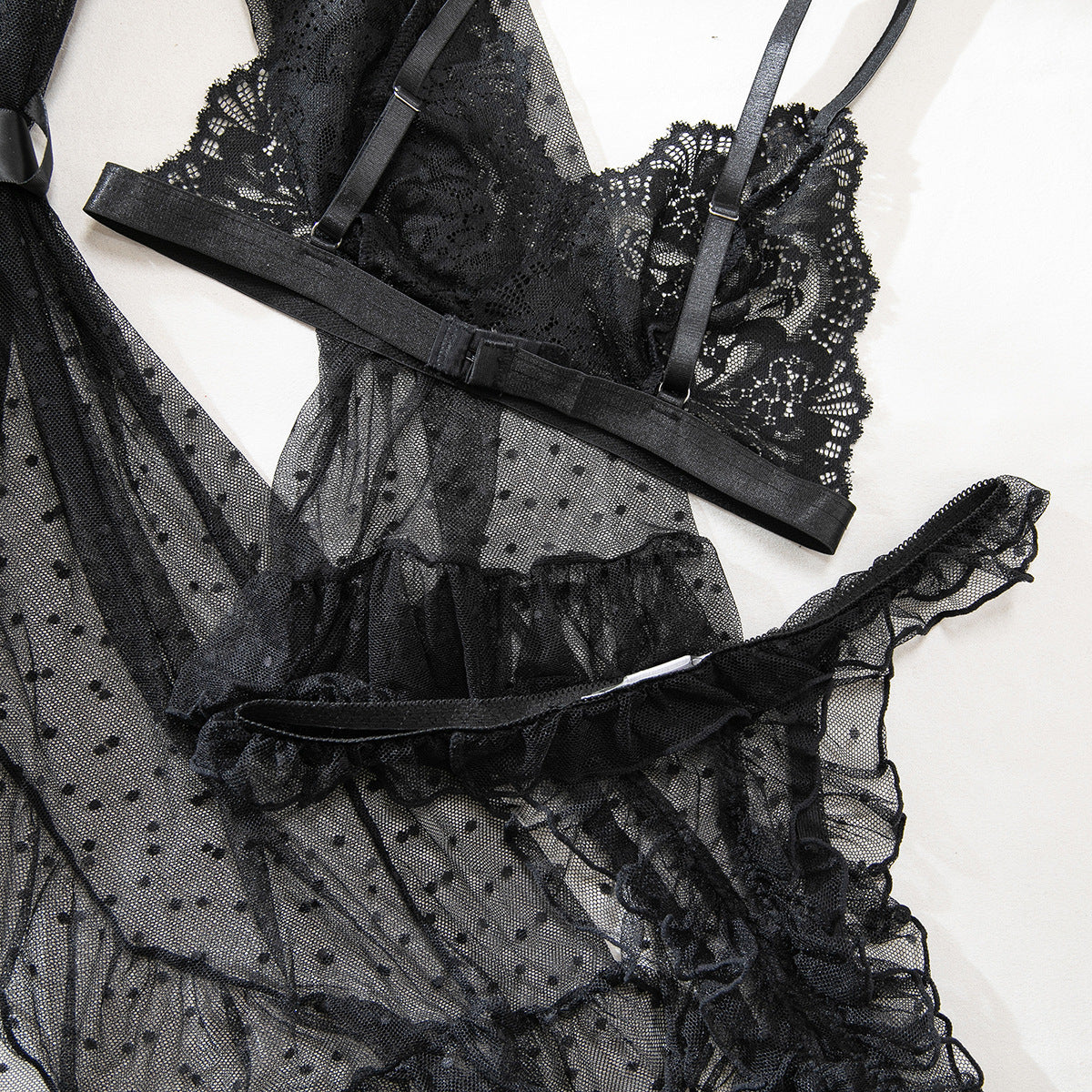 Ruffle accents on bra and panty set