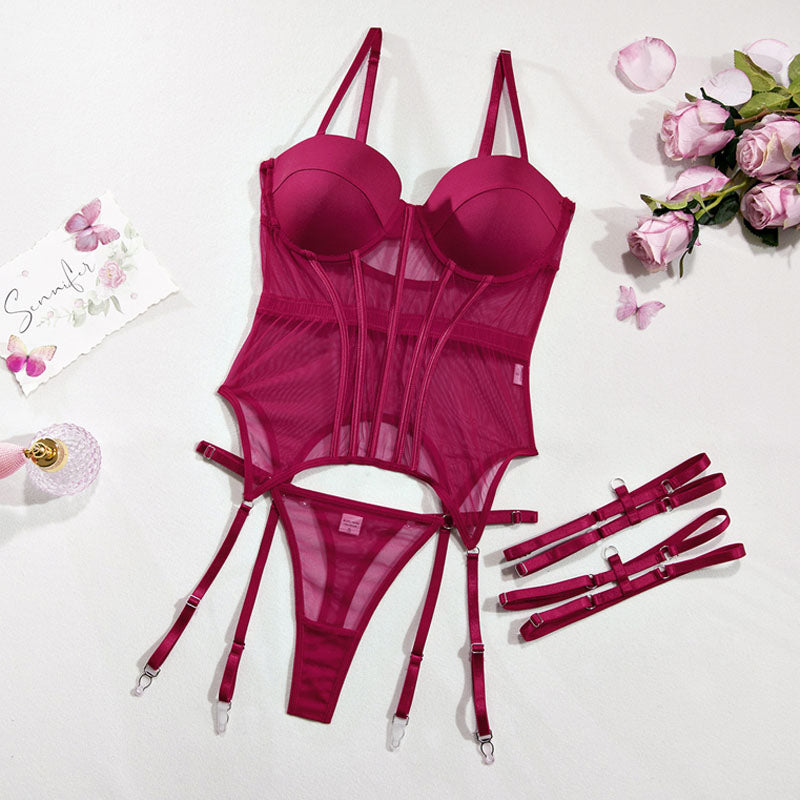 Red strappy detailed lingerie bodysuit