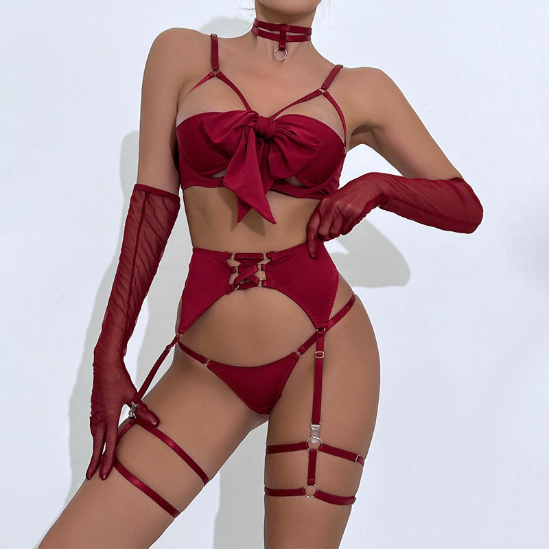 Bra and panty set styled with strappy