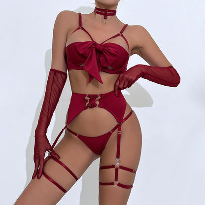 Bra and panty set styled with strappy