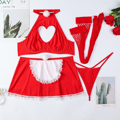 Fishnet details on maid roleplay lingerie set