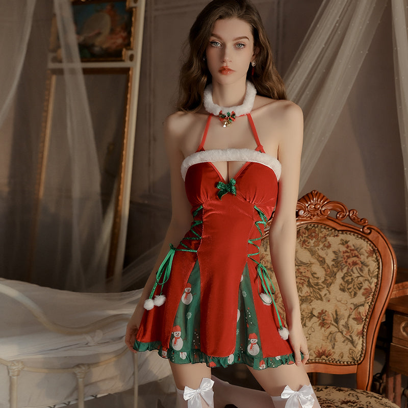 Christmas Santa-inspired velvet nightdress product view