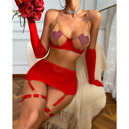 Lingerie set styled with sheer mesh