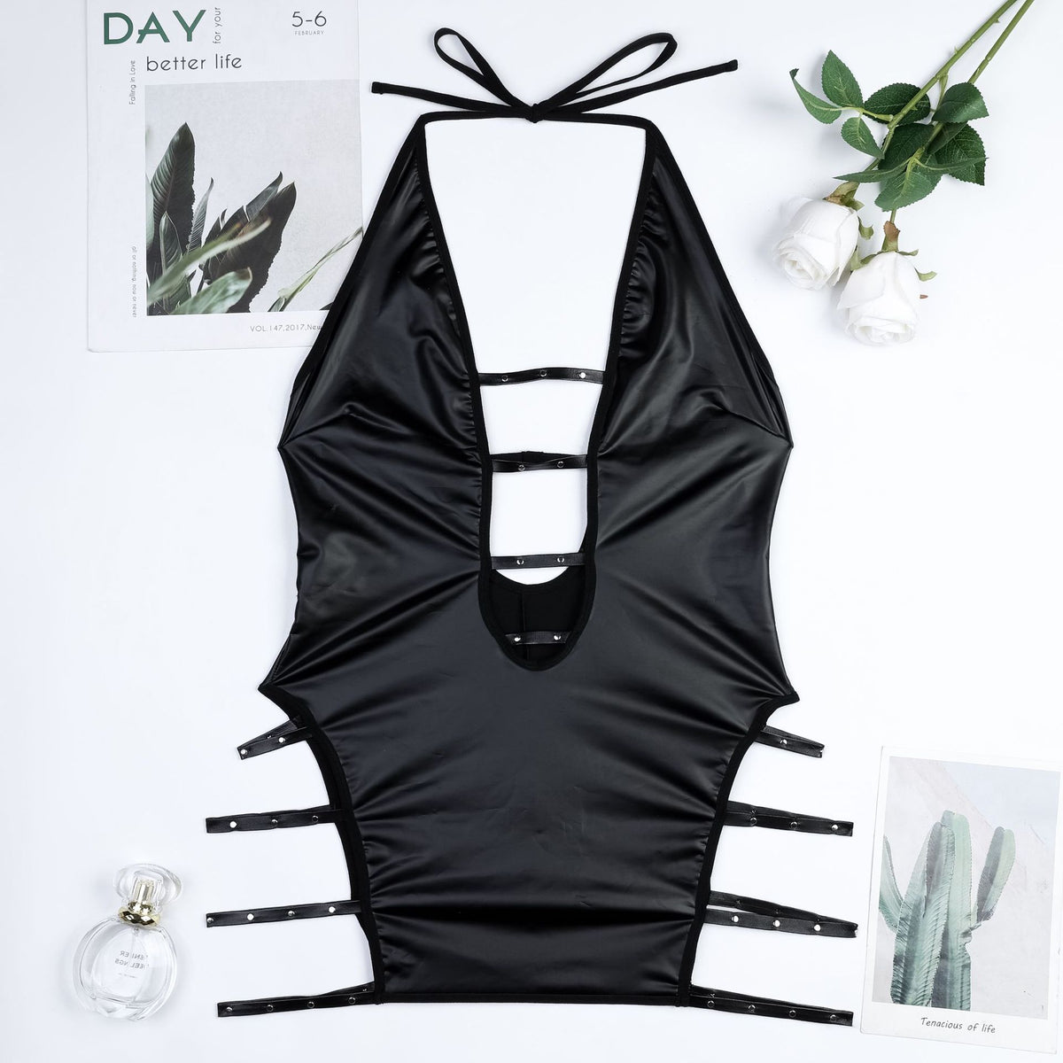 Black babydoll lingerie with lace design