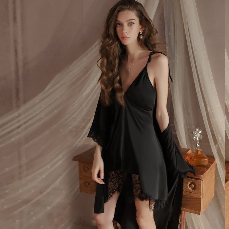 Satin accents on babydoll lingerie dress
