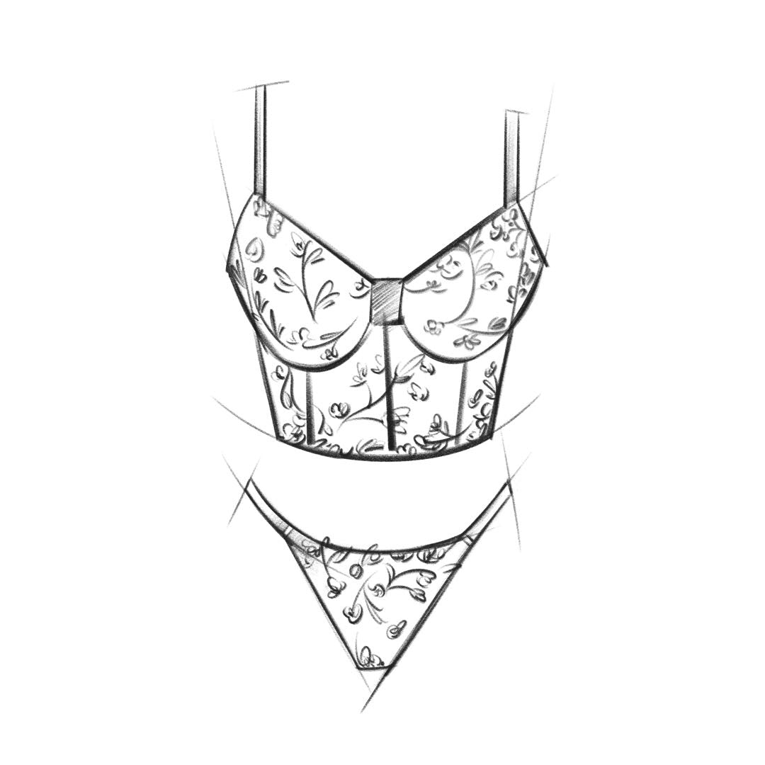 Floral Lace Bustier and Thong Set – Green Lingerie Uncolored Design by Echo