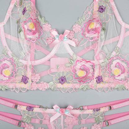 Embroidered design on bra and panty set