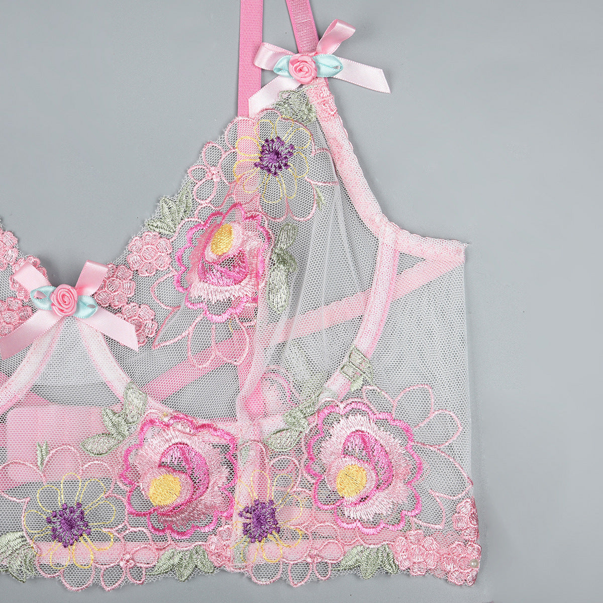Pink floral bra and panty set