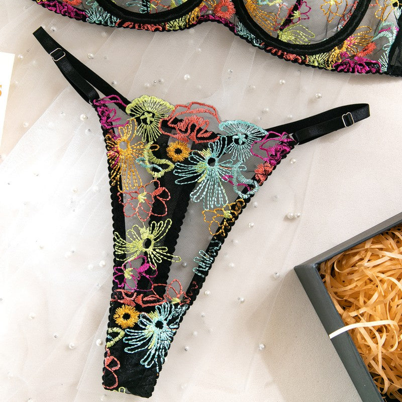 Black floral lingerie set design details