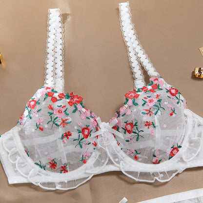 White bra and panty set with floral design