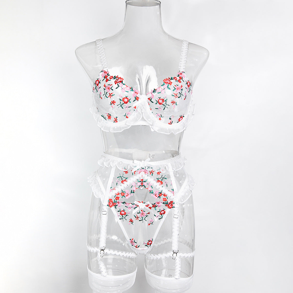 White bra and panty set with floral design