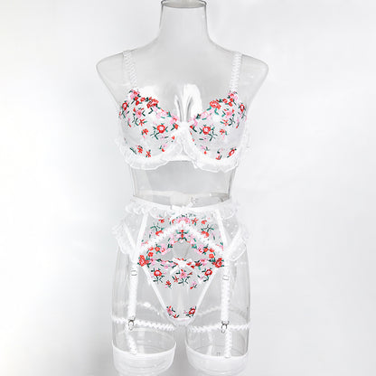 White bra and panty set with floral design