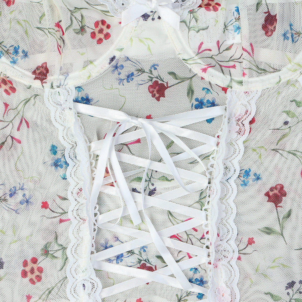 Floral Lace Teddy Bodysuit with Stockings