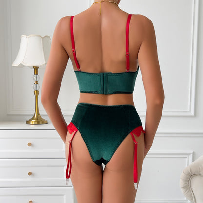 Green lingerie set featuring velvet