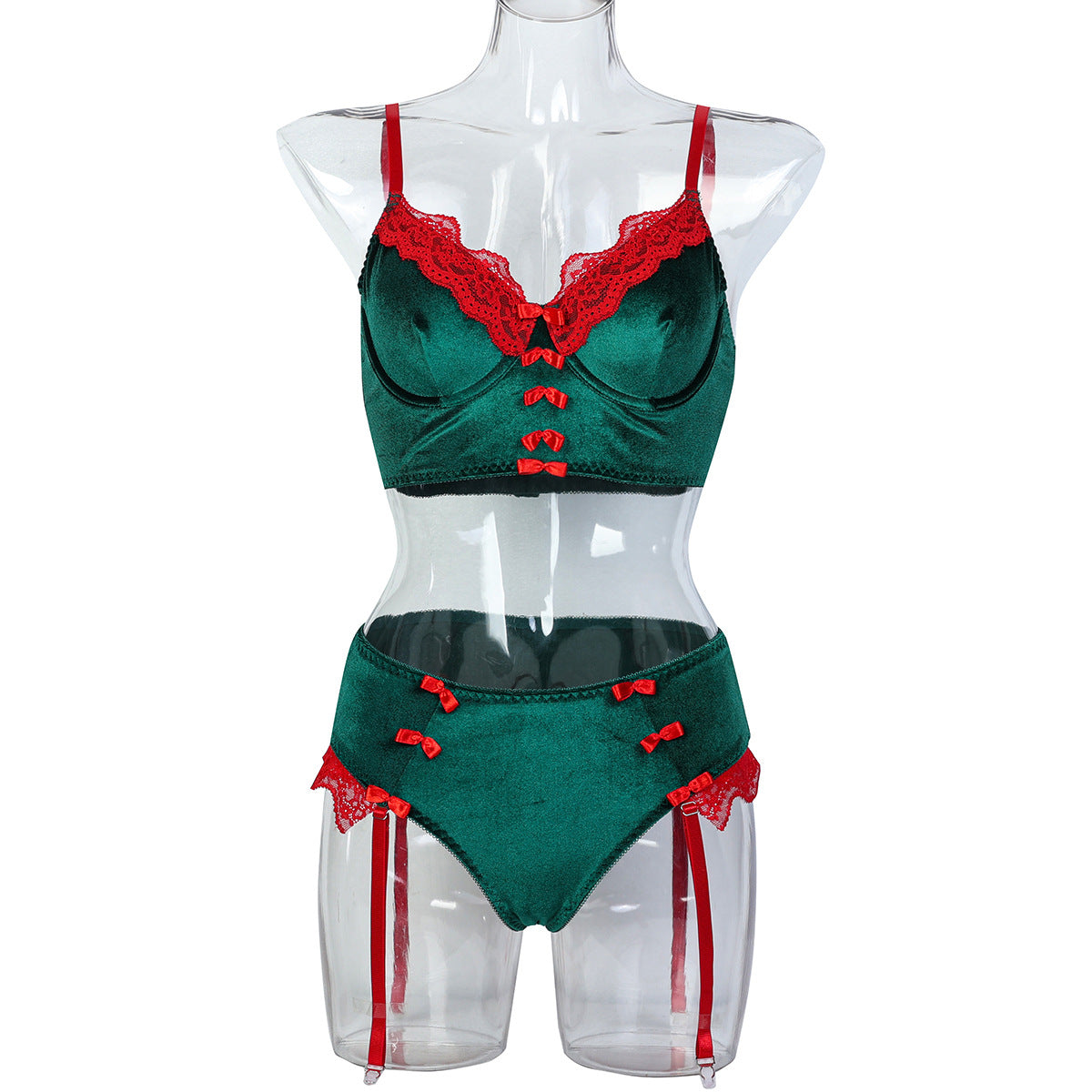 Bow accents on green lingerie set