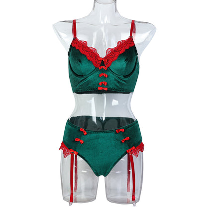 Bow accents on green lingerie set